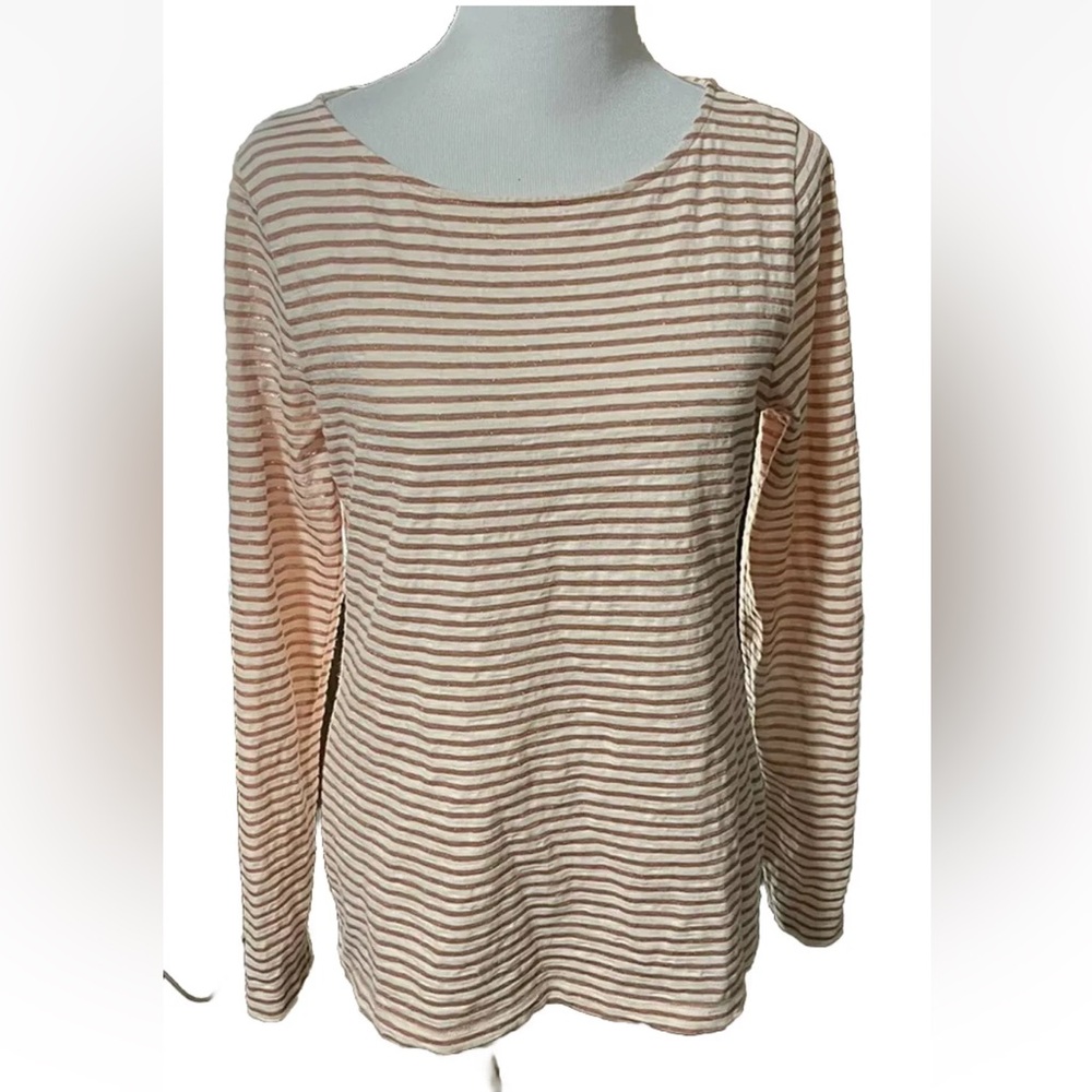 Women's J.Crew Artist T Top, Striped Cotton/Polyester/Metallic Material, Size L